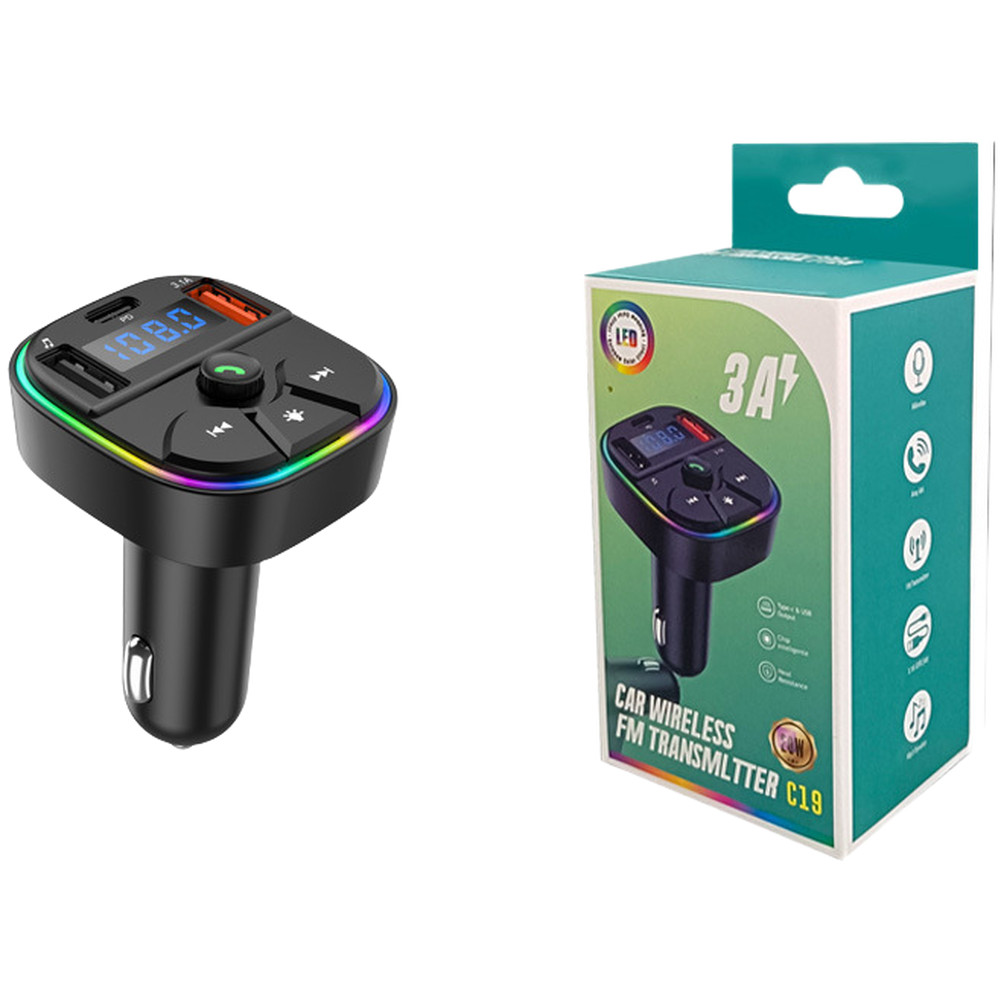 Wireless Car for fm Transmitter with Dual USB A and USBC Charging Ports MP3