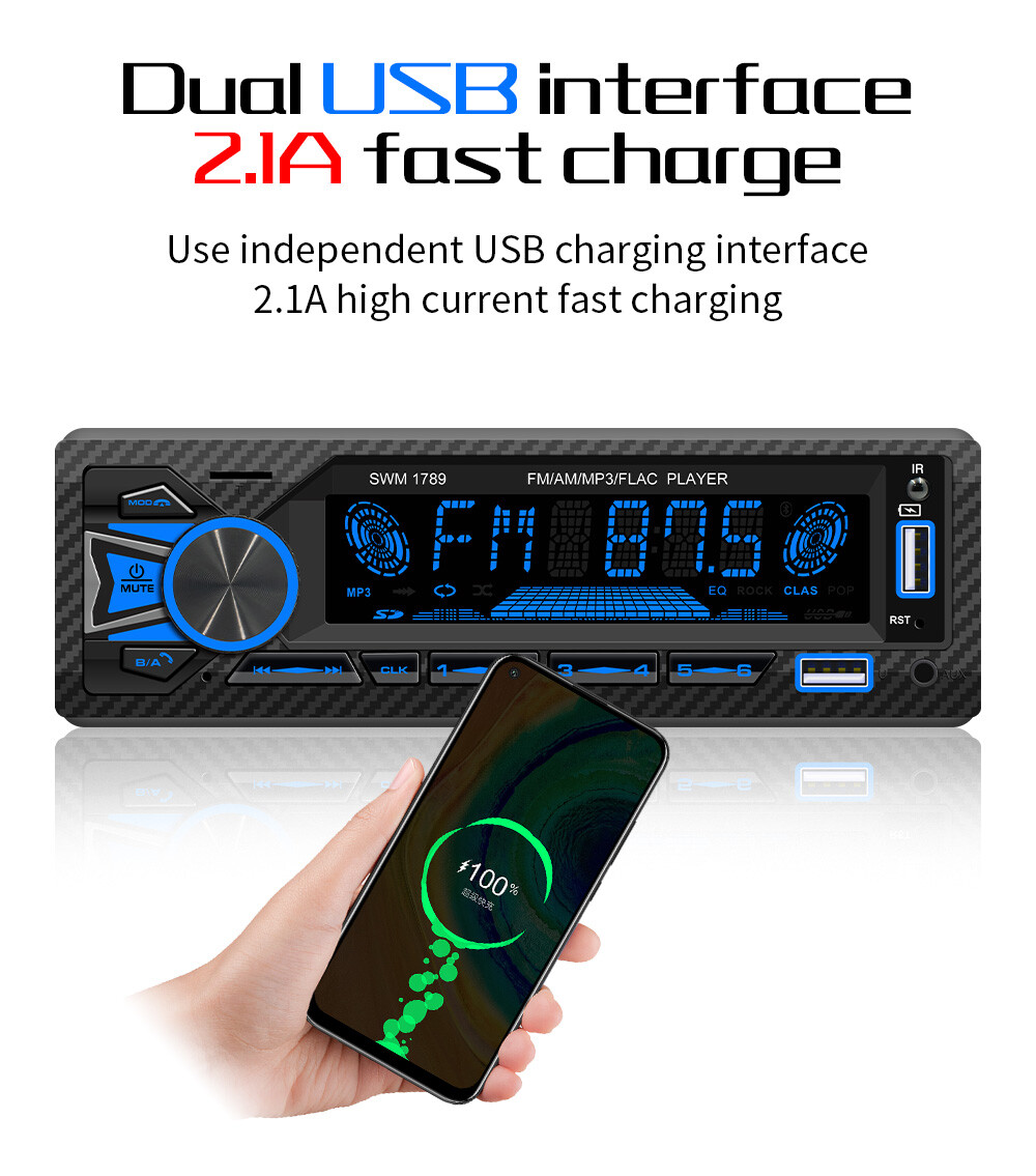 MP3 Player Car Stereo Radio BT In-dash Head Unit FM/AM/AUX W/USB Phone Charging