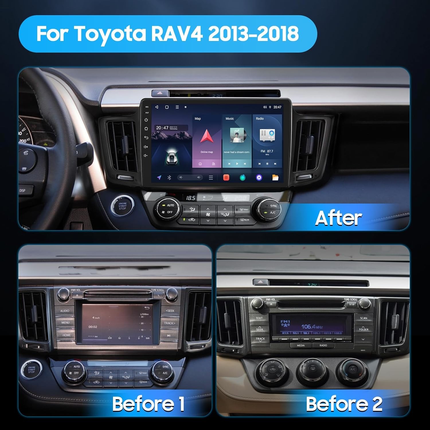 For 2013-2018 Toyota RAV4 Apple Carplay Car Stereo Radio GPS Android 13 4+64GB