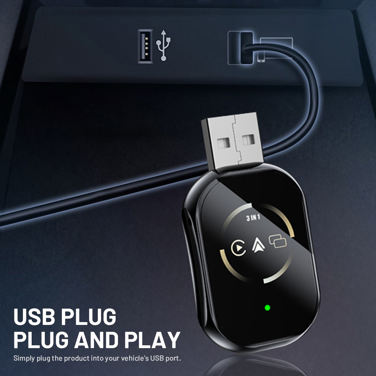 USB CarPlay Android IOS Auto Dongle Plug Play Convert Wired to Wireless Car New