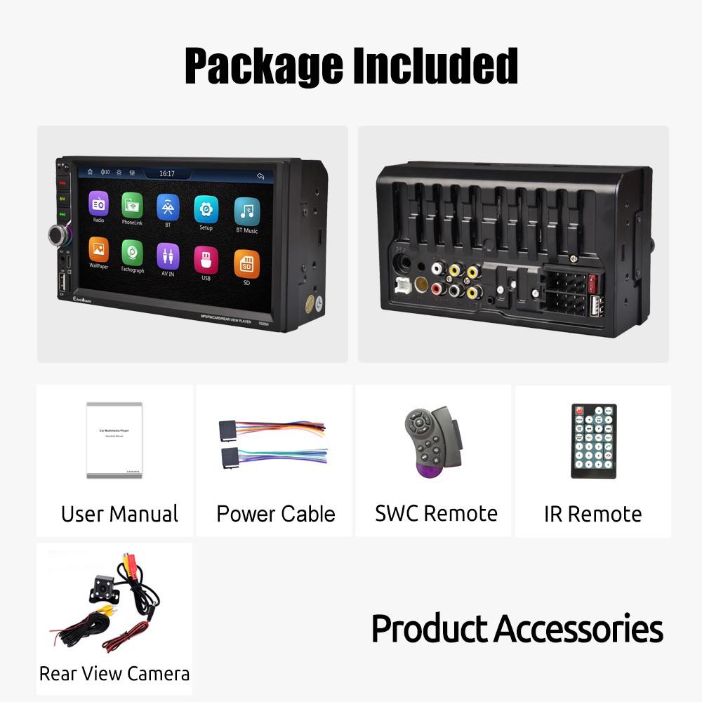 Apple CarPlay Android Auto Car Stereo Bluetooth CAM Radio 7″ 2 DIN Touch Screen