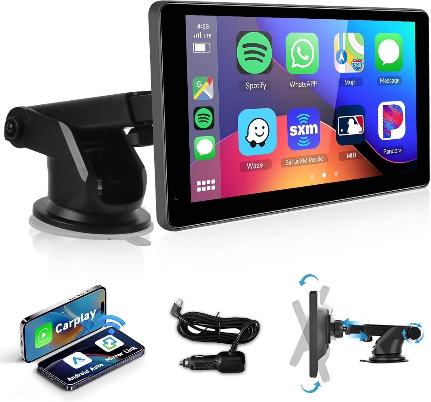 ✅ Portable Wireless Car Stereo w/ CarPlay,Android,7inch 1080P HD IPS Touchscreen