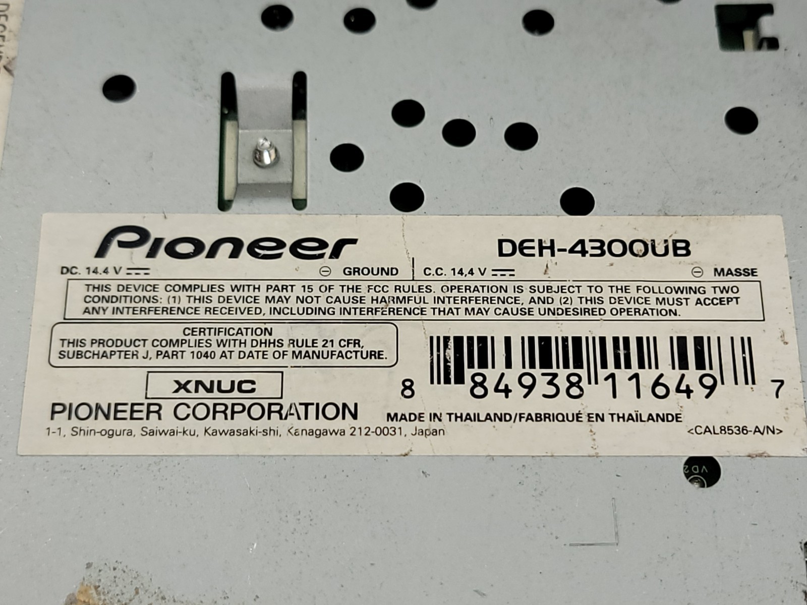 Pioneer DEH-4300UB Car Stereo CD Player USB AUX MP3 – UNTESTED / MISSING PLUG