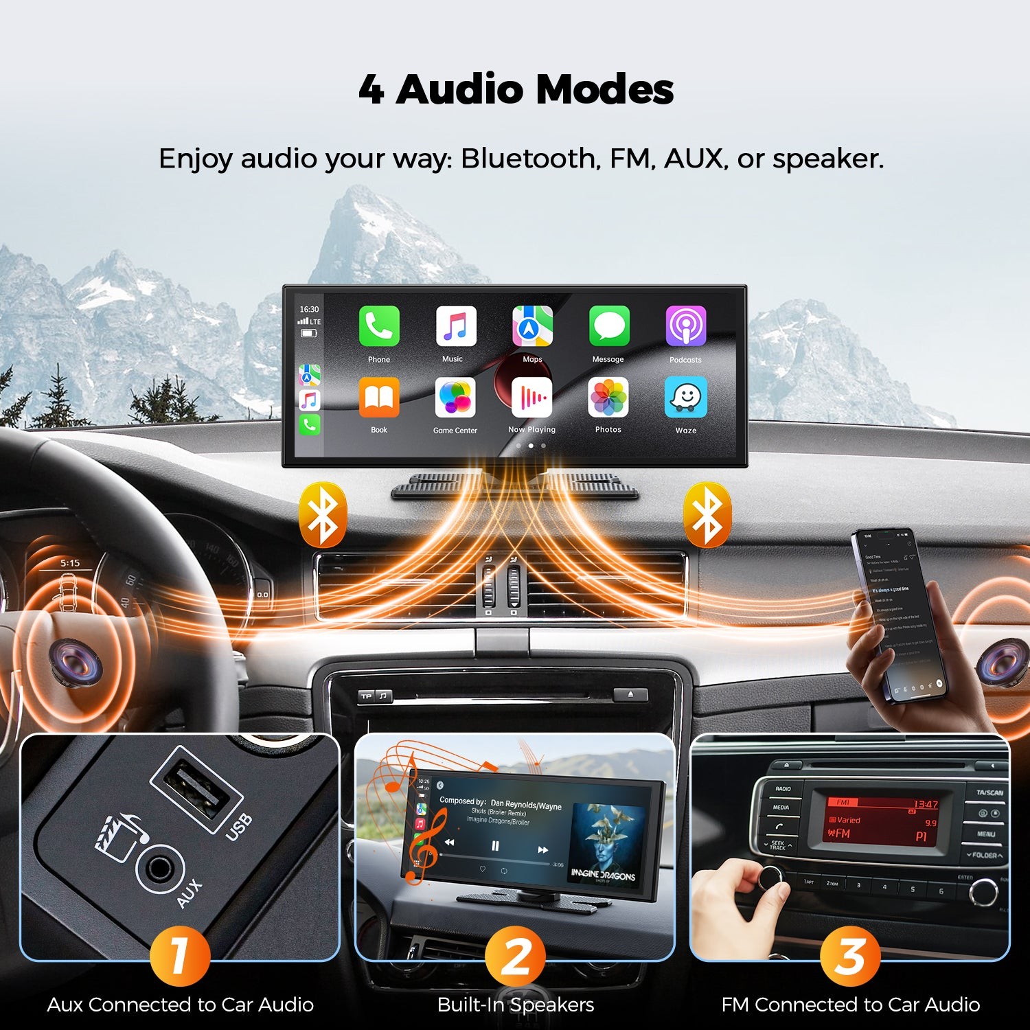 Portable 10.25″ Wireless Apple CarPlay Android Auto Reverse Cam Car Radio Stereo