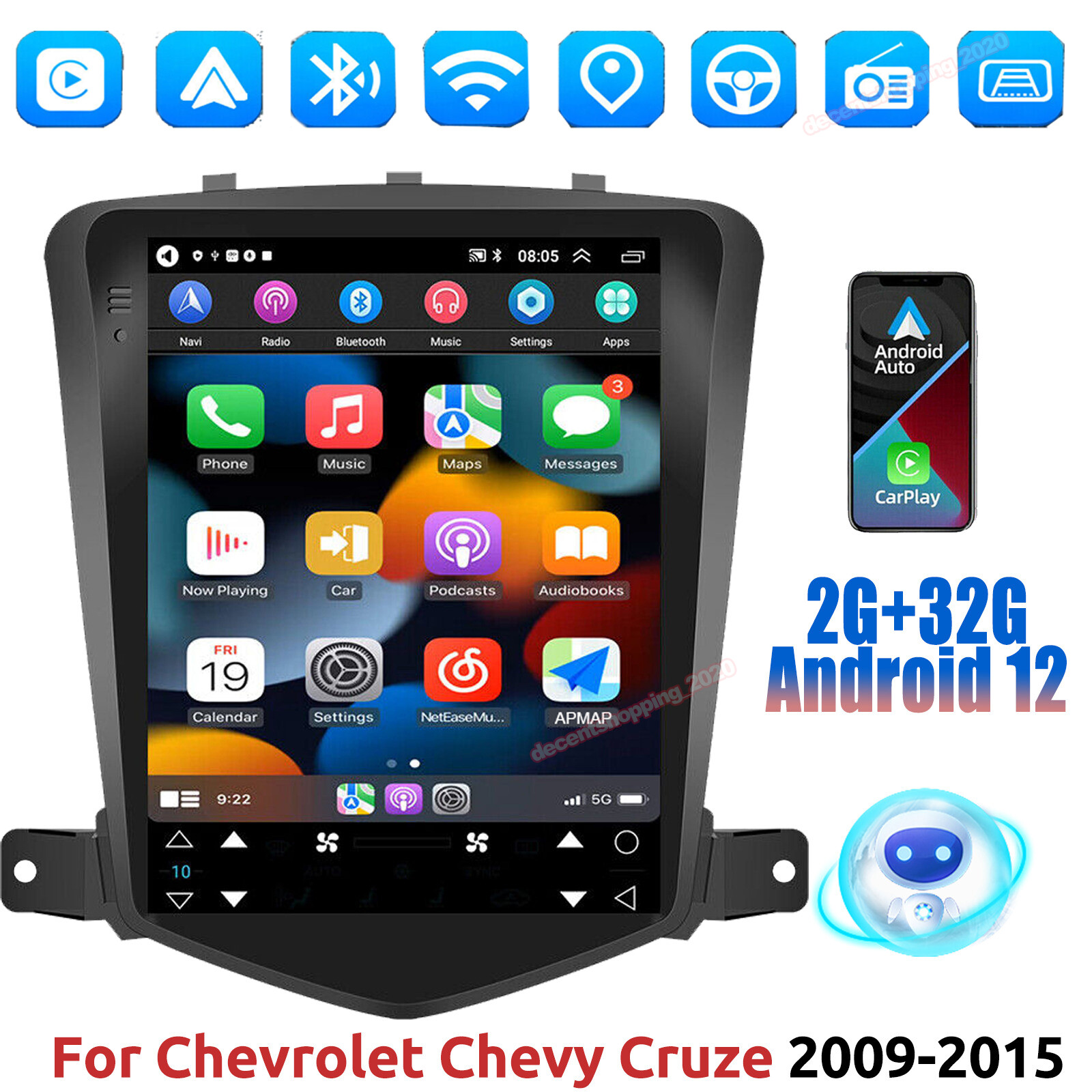 Apple Carplay Android 12 Car Radio For Chevrolet Cruze 2009-2015 Auto Stereo GPS