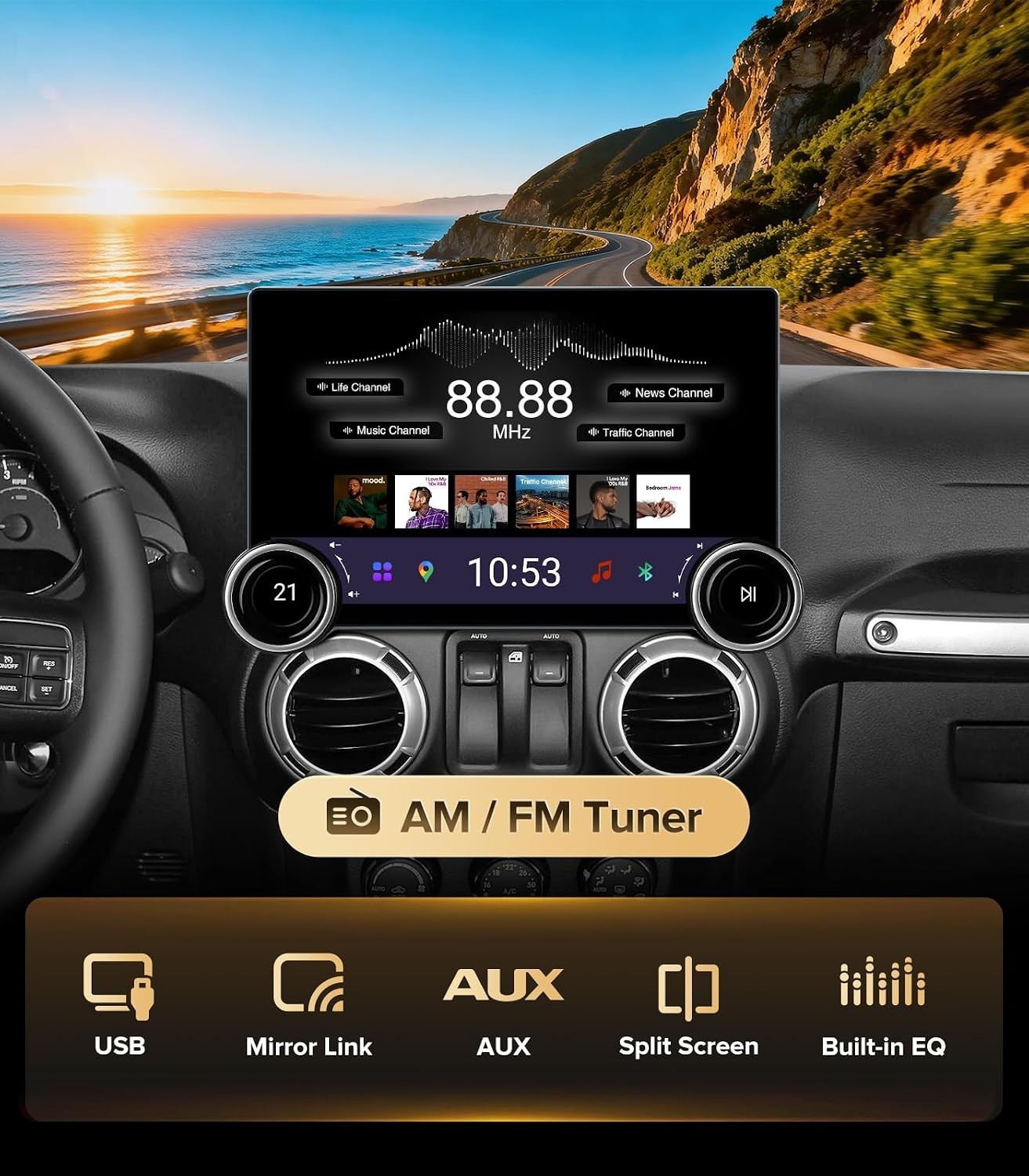 11.5″ 2K QLED Android 13 Car Stereo for Jeep Wrangler JK 07-18 Dodge Ram 4830