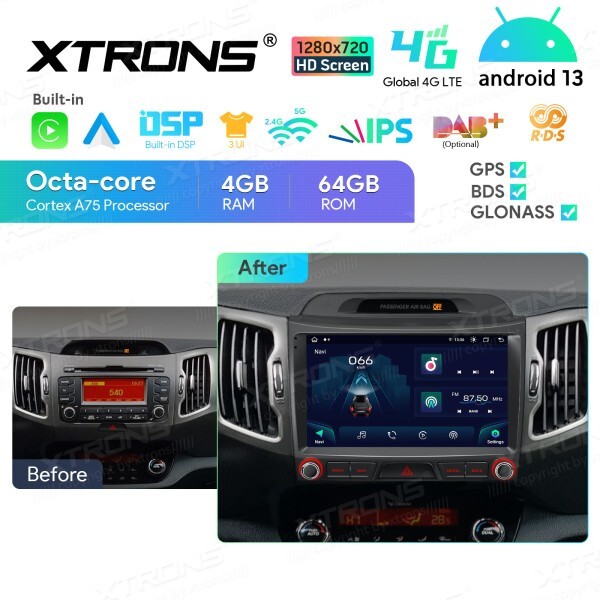 CAR TABLET FOR KIA SPORTAGE ANDROID 13 Octa Core 9″ with 4GB 64GB ROM Memory