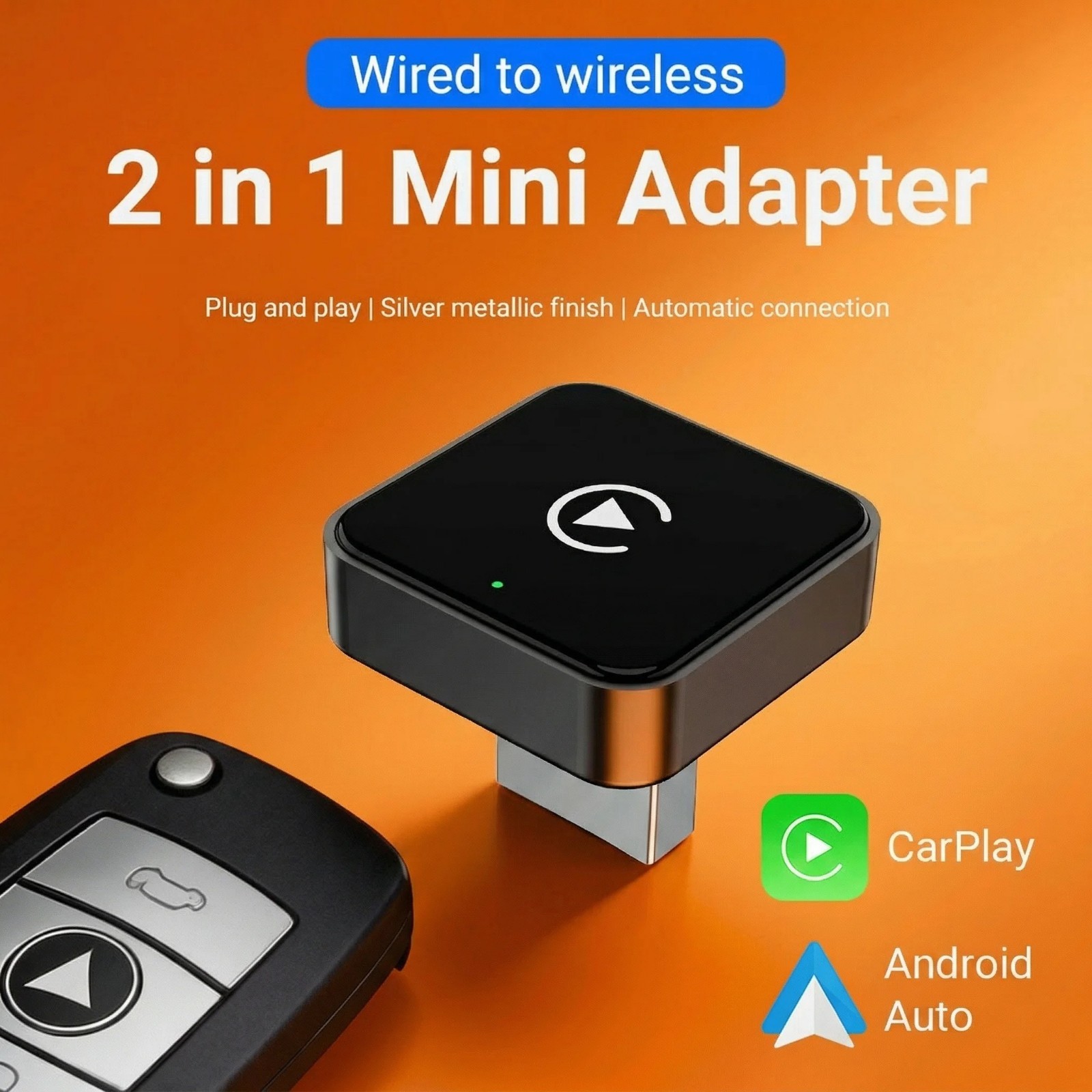 Wireless CarPlay Adapter for Apple iPhone & Android Auto USB Adapter Plug & Play