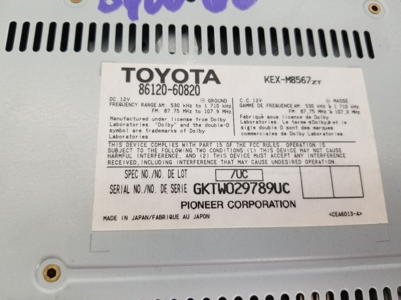 08 2008 LEXUS GX470 RADIO AUDIO RECEIVER 8612060820