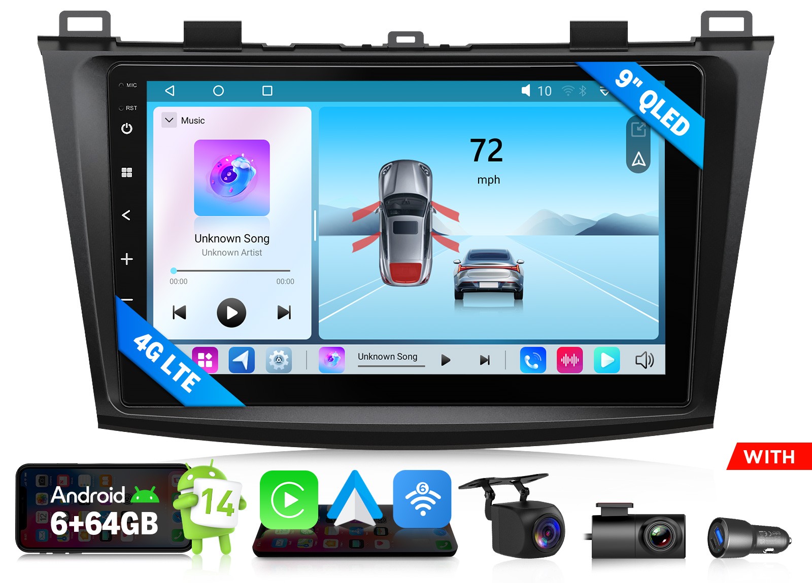 9″ Car Radio Stereo Android 14 8Core For Mazda 3 GPS Navi DSP CarPlay WiFi FM AM