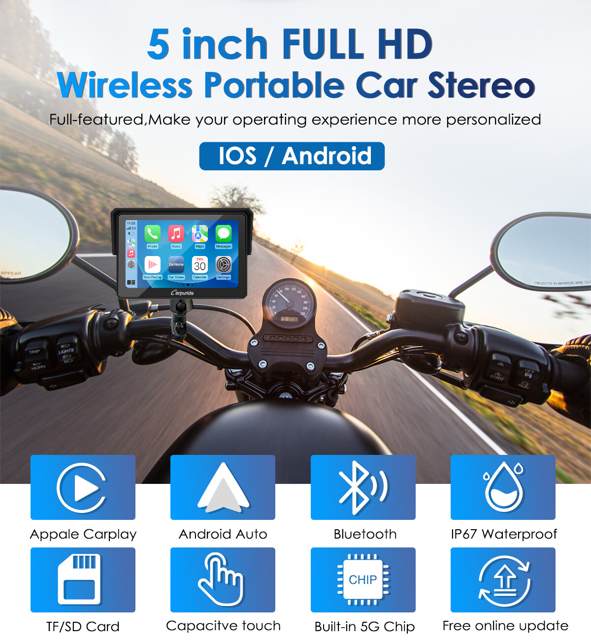 Carpuride W502 Wireless Carplay Android Auto Waterproof Touchscreen Car Stereo