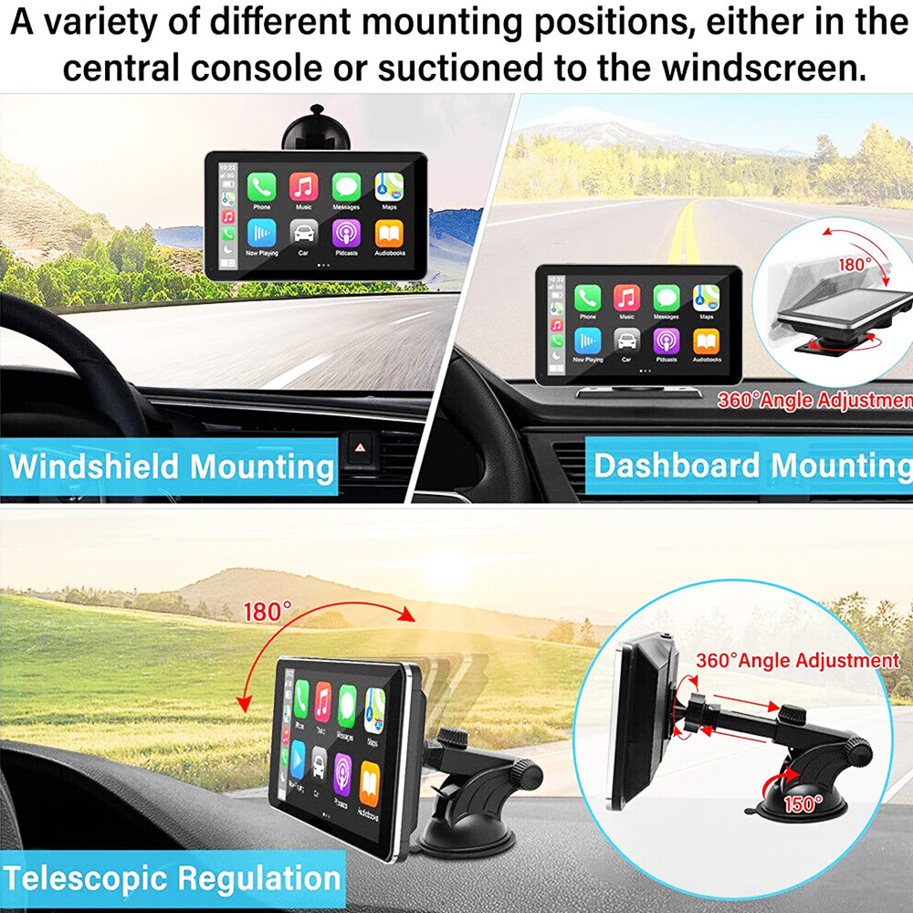 7″ Portable Carplay IOS/Android Auto Play Stereo FM Radio Touch Screen Bluetooth