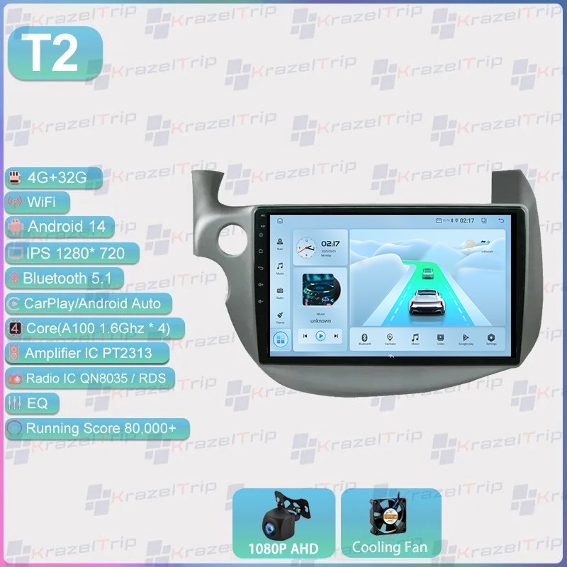 Android 14 4GB+32GB Auto Car Radio For Honda Fit Jazz 2007 – 2014 Backup Camera