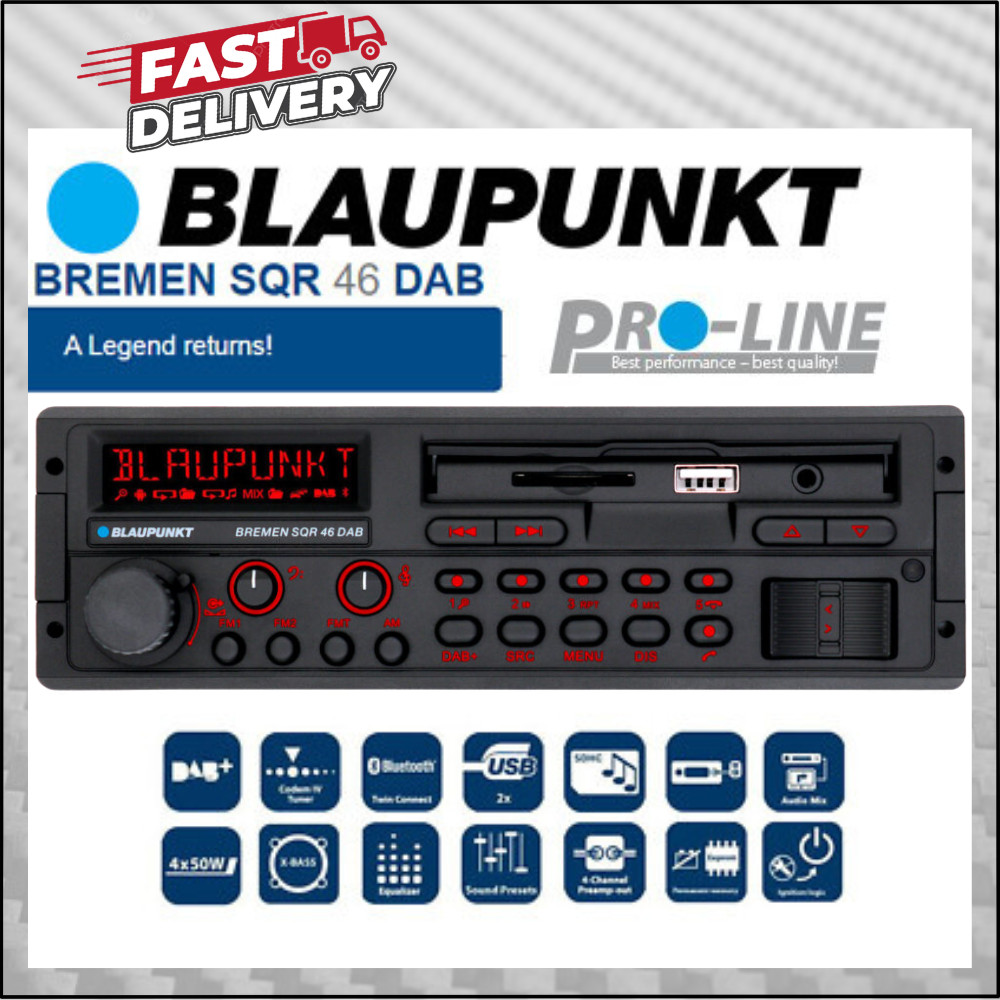 BLAUPUNKT BREMEN SQR 46 DAB / RETRO SINGLE DIN CAR RADIO W/ BLUETOOTH, USB, DAB+