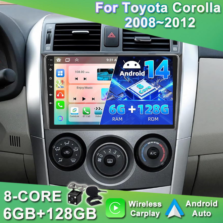 For Toyota Corolla 2009-2013 Android 14 WIFI GPS Apple Car Play Car Radio Stereo