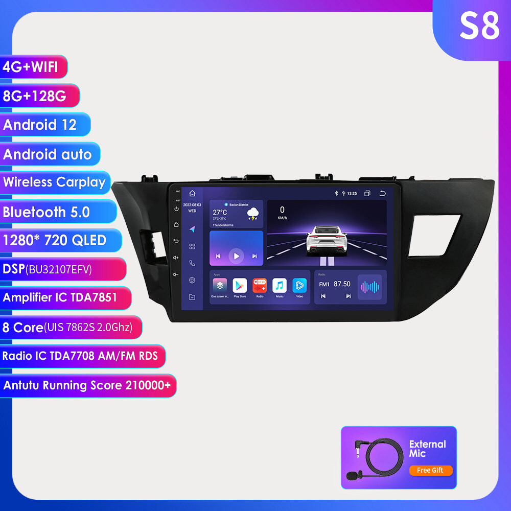 8+128G Fit 2014-2016 Toyota Corolla Android 13 Car Stereo Radio WiFi GPS CarPlay