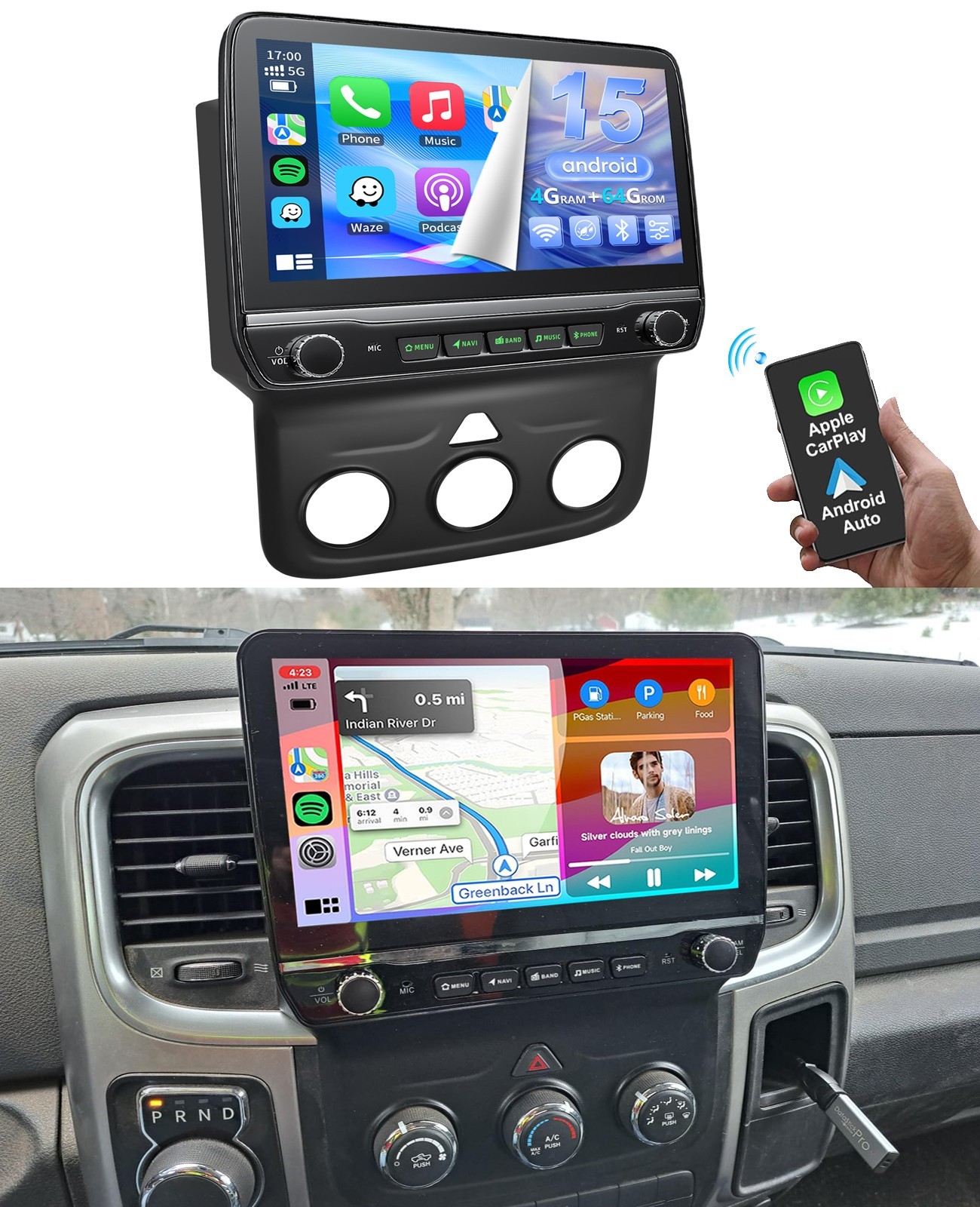 4+64G Car Radio Stereo WIFI Carplay For 2013 2014 2015 2016 2017 Ram 1500 2500
