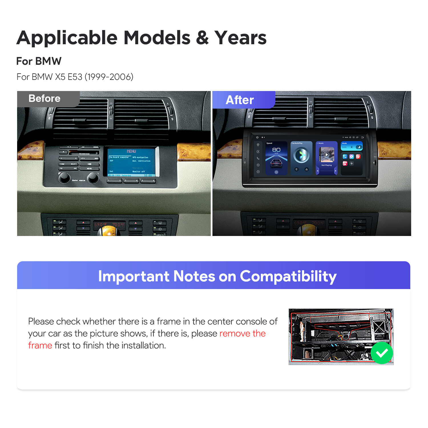 10.25″ QLED Android 14 8-Core 8+256GB Car Stereo Radio GPS For BMW X5 E53 DTS 4K