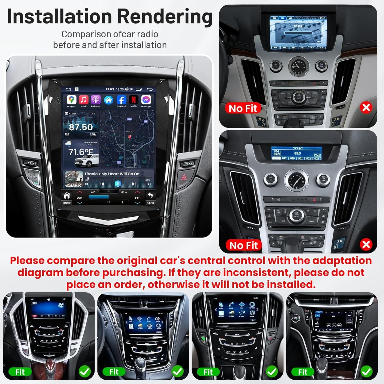 Car Radio Stereo Carplay For 2013-2018 Cadillac ATS/XTS/SRX/CTS Auto Mirror Link