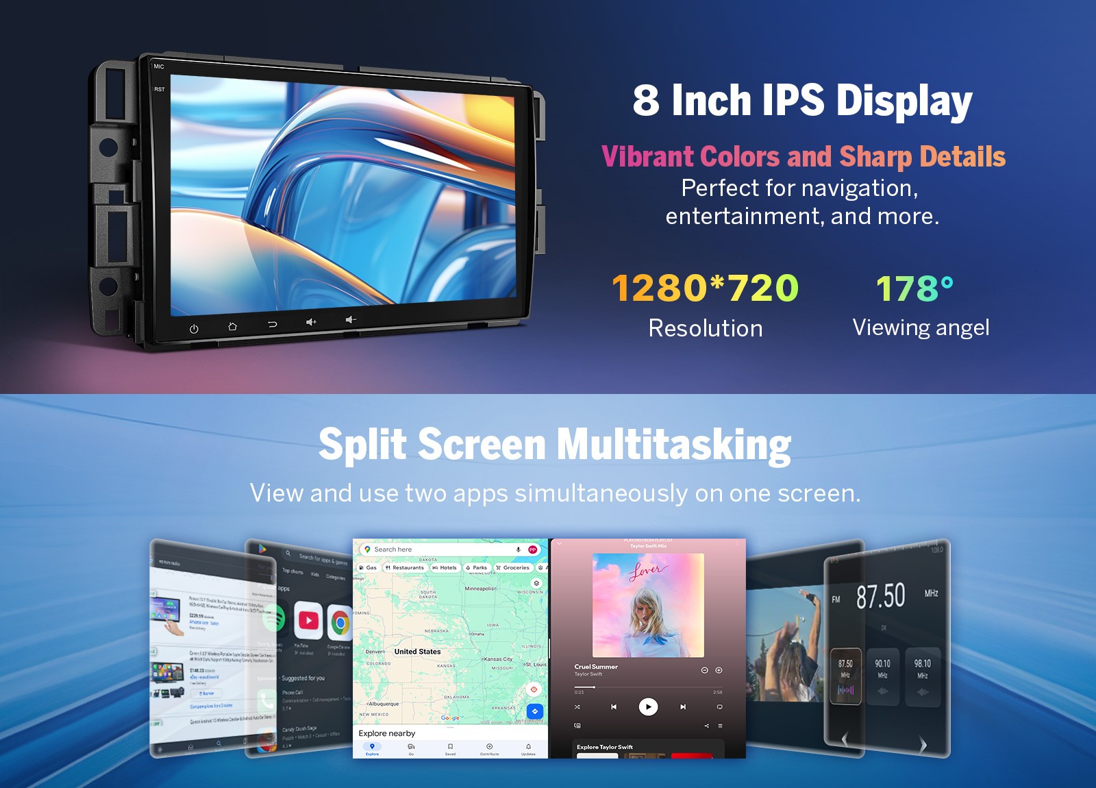 Android 14 8″ IPS Head Unit Car Stereo Radio GPS Navi CarPlay WiFi For GMC Chevy