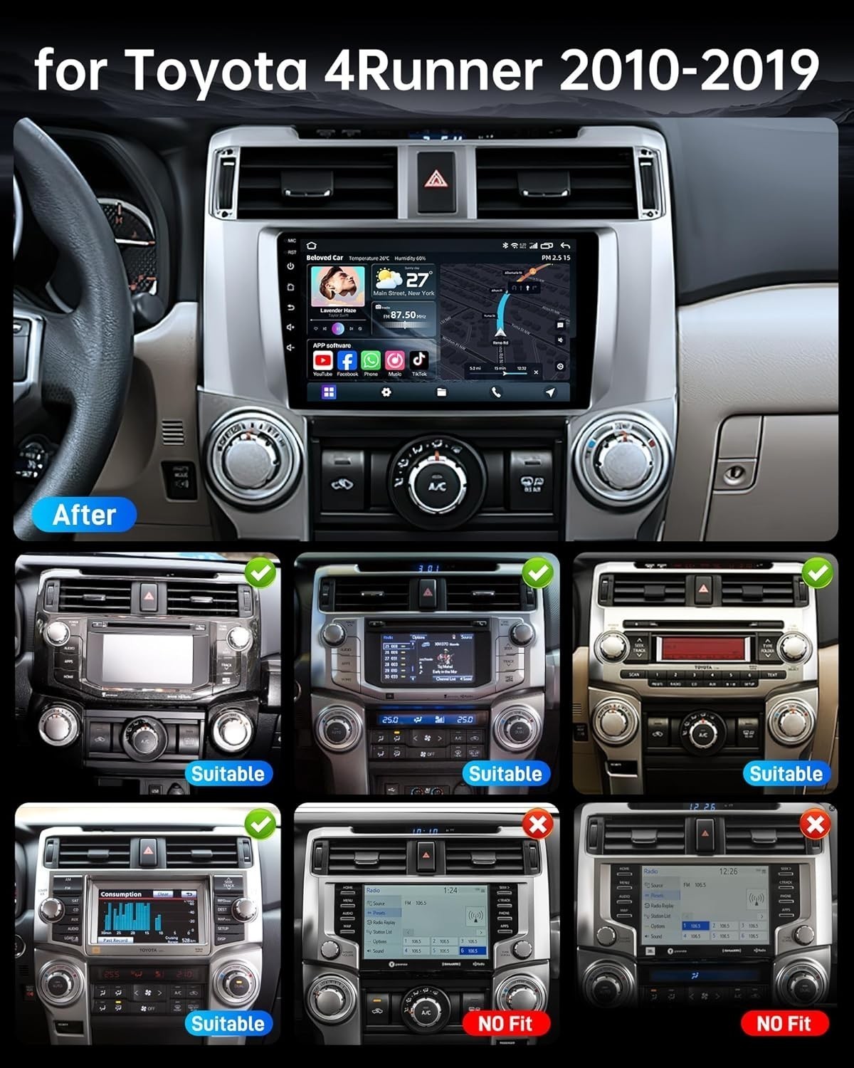 Car Radio Stereo Carplay For 2009-2019 Toyota 4Runner RDS FM