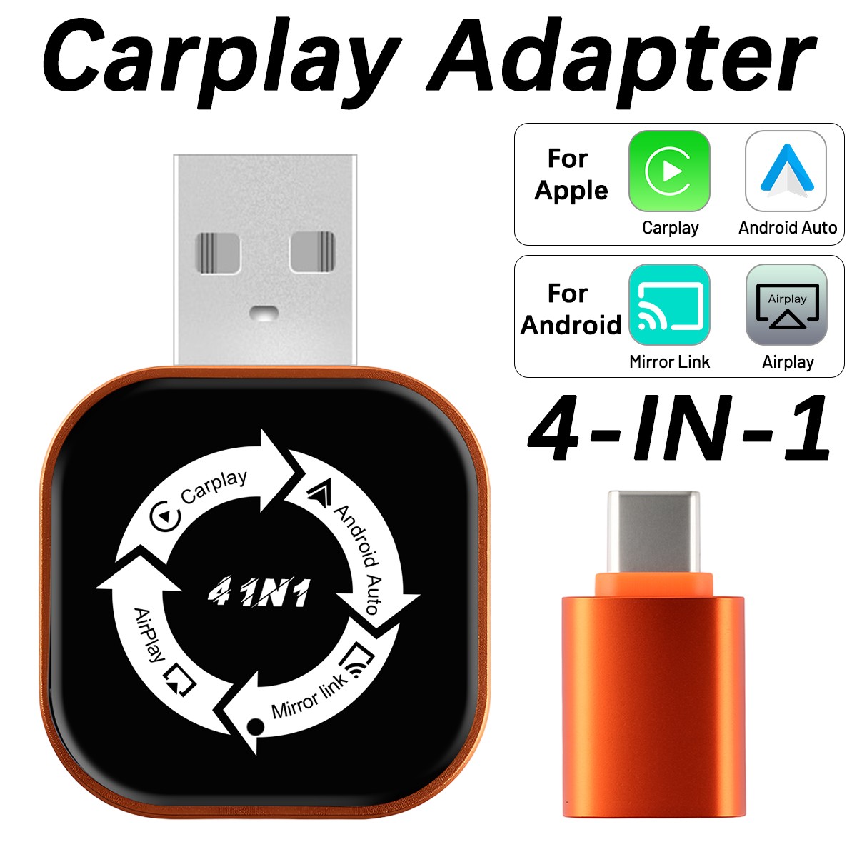 Wireless Carplay Android Auto Adapter Airplay Bluetooth Wi-fi Mirror Link Screen