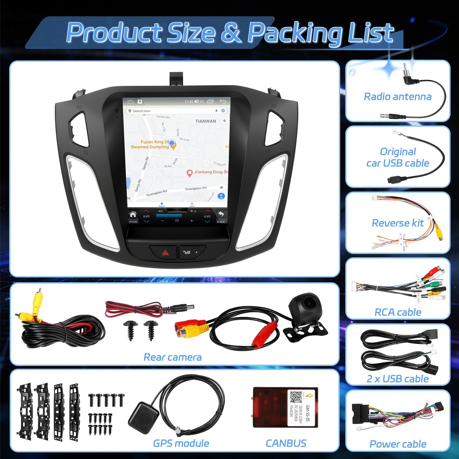 IOS Carplay Android15 Car Stereo Radio GPS Navi WIFI For 2012-2018 Ford Focus