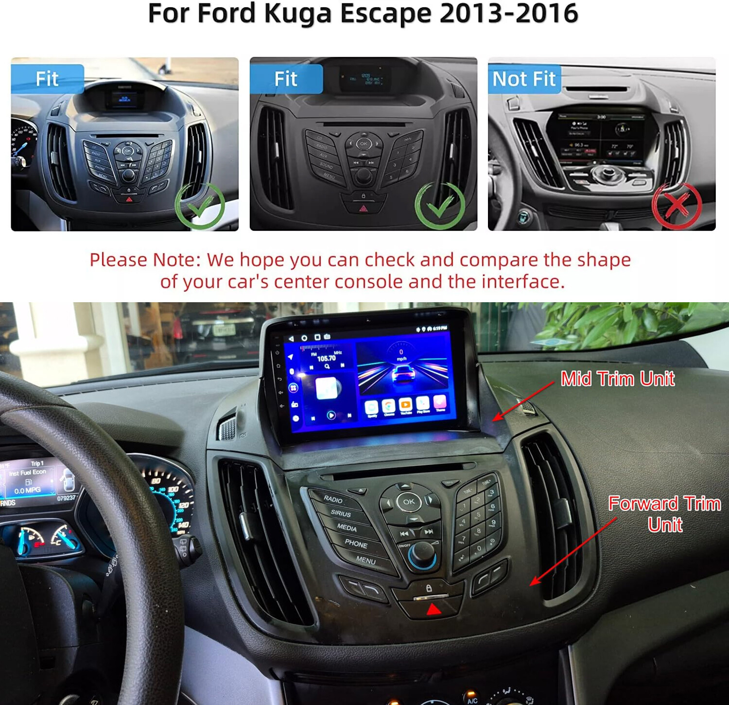 2+32GB For Ford Escape Kuga 2013-2016 Android 13 Car Stereo Radio GPS W/Camera