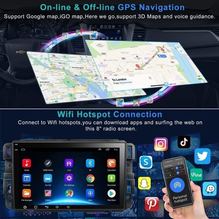 For Chevy Silverado 2007-2013 1500 2500 64G Carplay Stereo 8″ Radio GPS SWC RDS