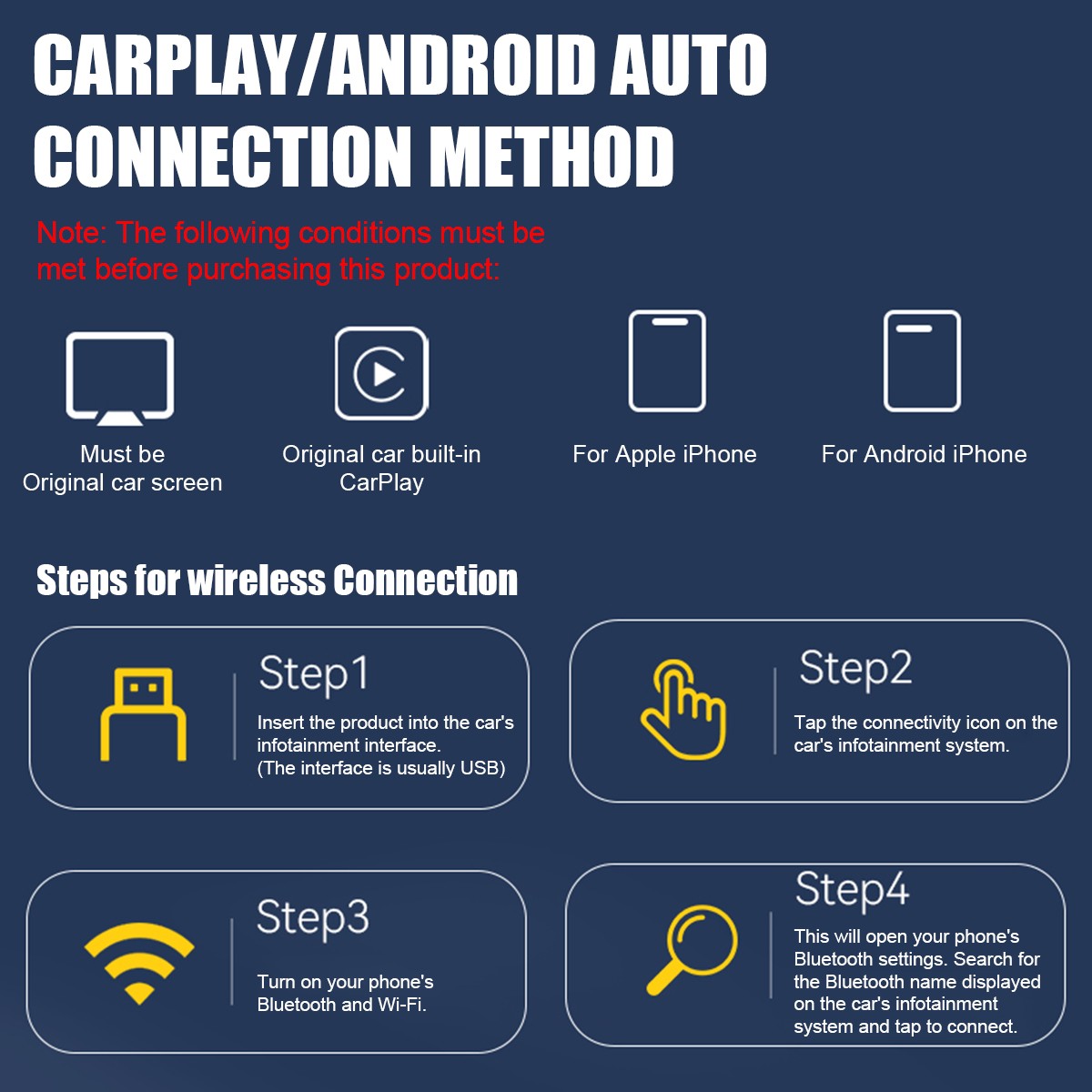 Wireless Carplay Adapter Airplay Android Auto Bluetooth Wi-fi Mirror Link Screen