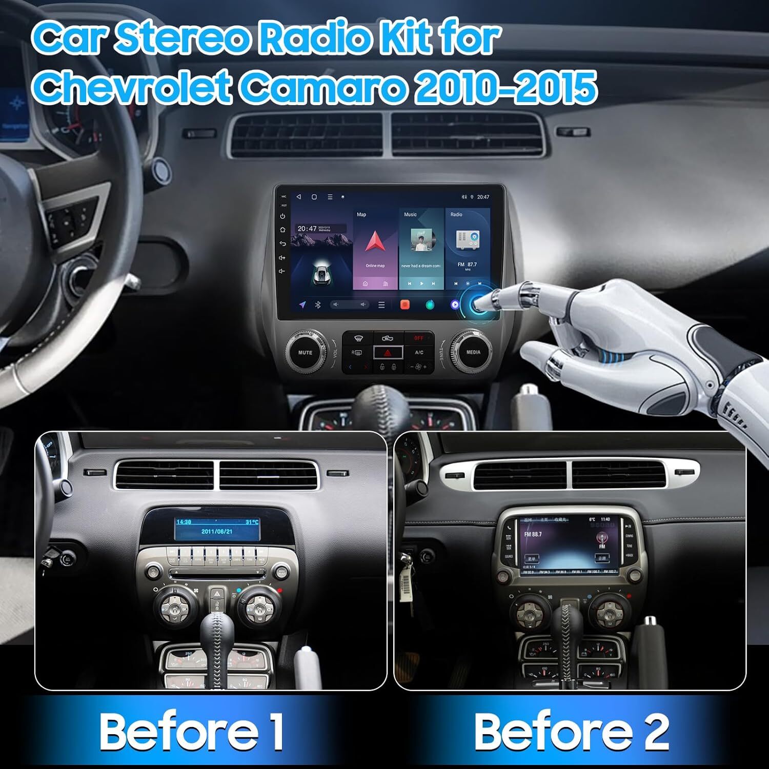 For Chevrolet Camaro 2010-2015 Apple Carplay Android Car Radio Stereo GPS FM RDS