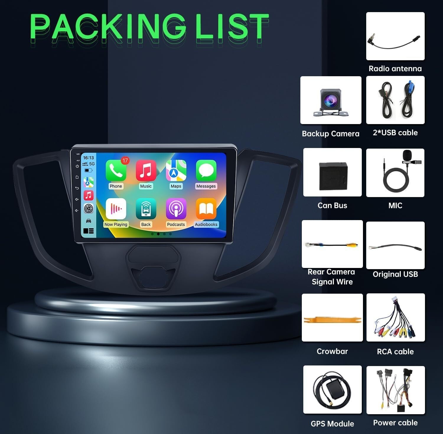 For 2015-2019 Ford Transit Carplay Radio FM RDS GPS Navi Backup Camera 4+32G 9in