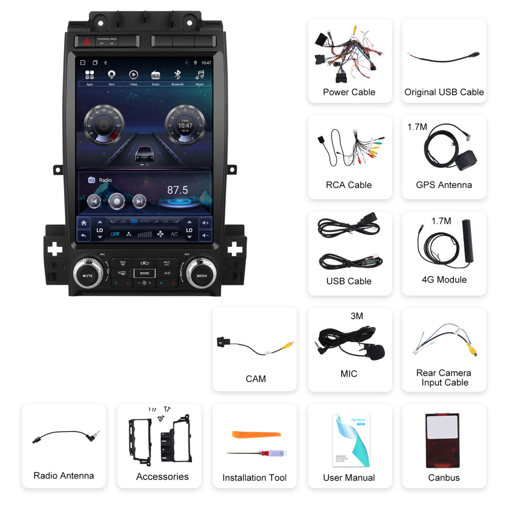 12.1″ Vertical Screen For Ford Taurus 2010-2018 Android 13 4+64GB GPS Car Radio