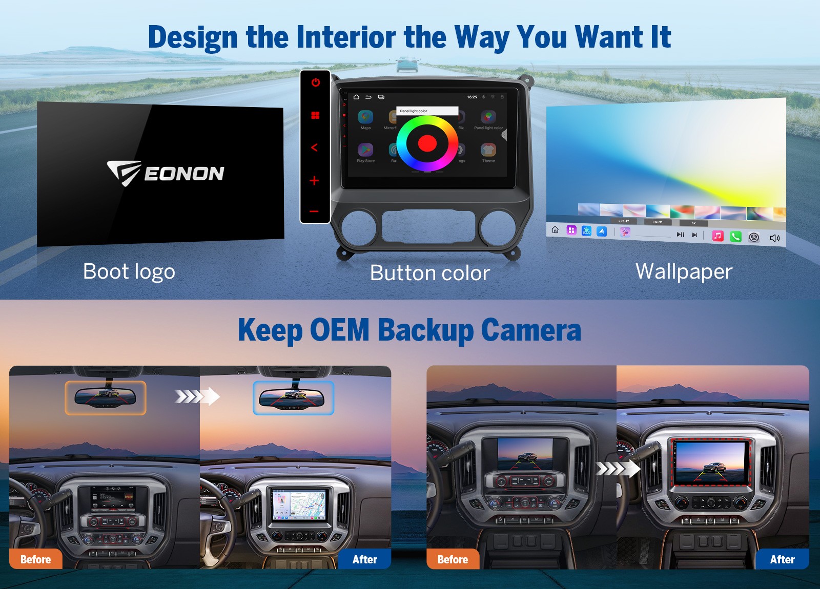 10.1″ QLED 6+64GB Android 13 Car Stereo for Chevy Silverado Wireless CarPlay GPS