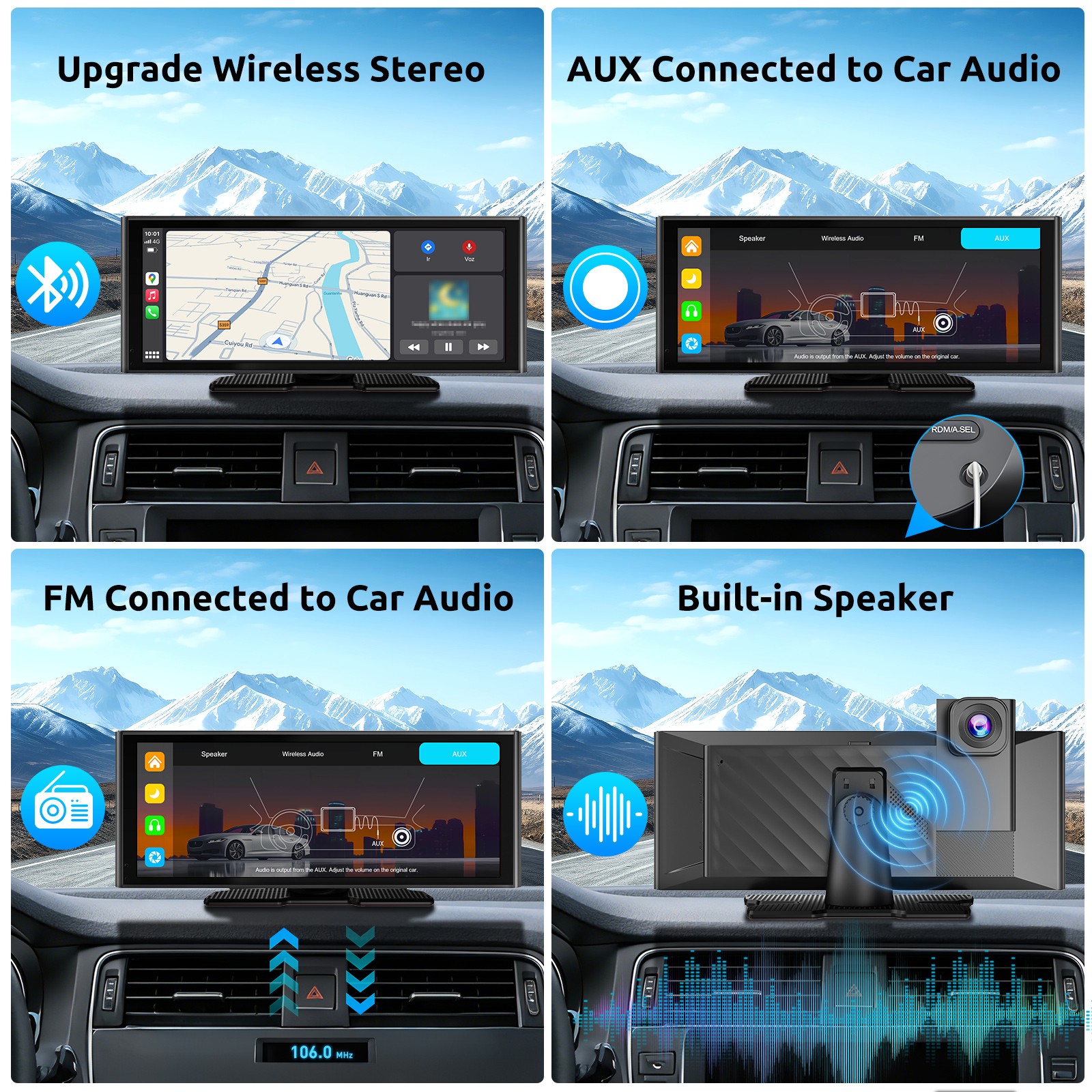 10.26″ Dash Cam 4K Touch Screen Car Stereo Portable Apple Carplay Android Auto