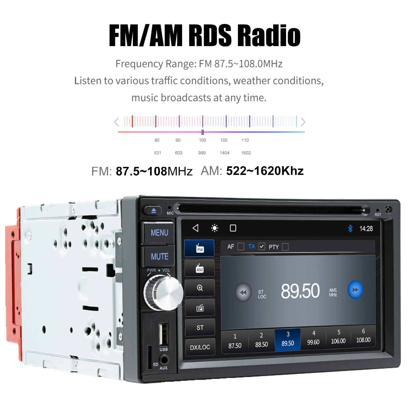 Double 2 DIN Carplay Stereo 6.2″ CD DVD Player FM AM Radio USB AUX-in TF Camera