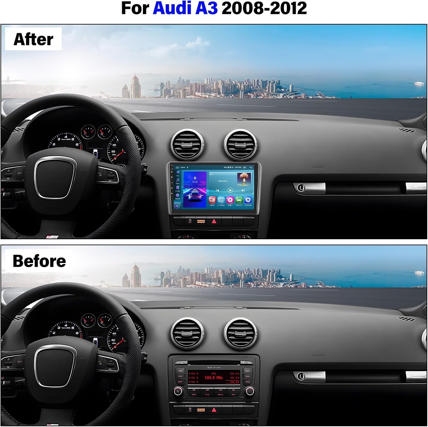 Audi A3 2008-2012 Wireless CarPlay Android Auto 9 inch Car Stereo