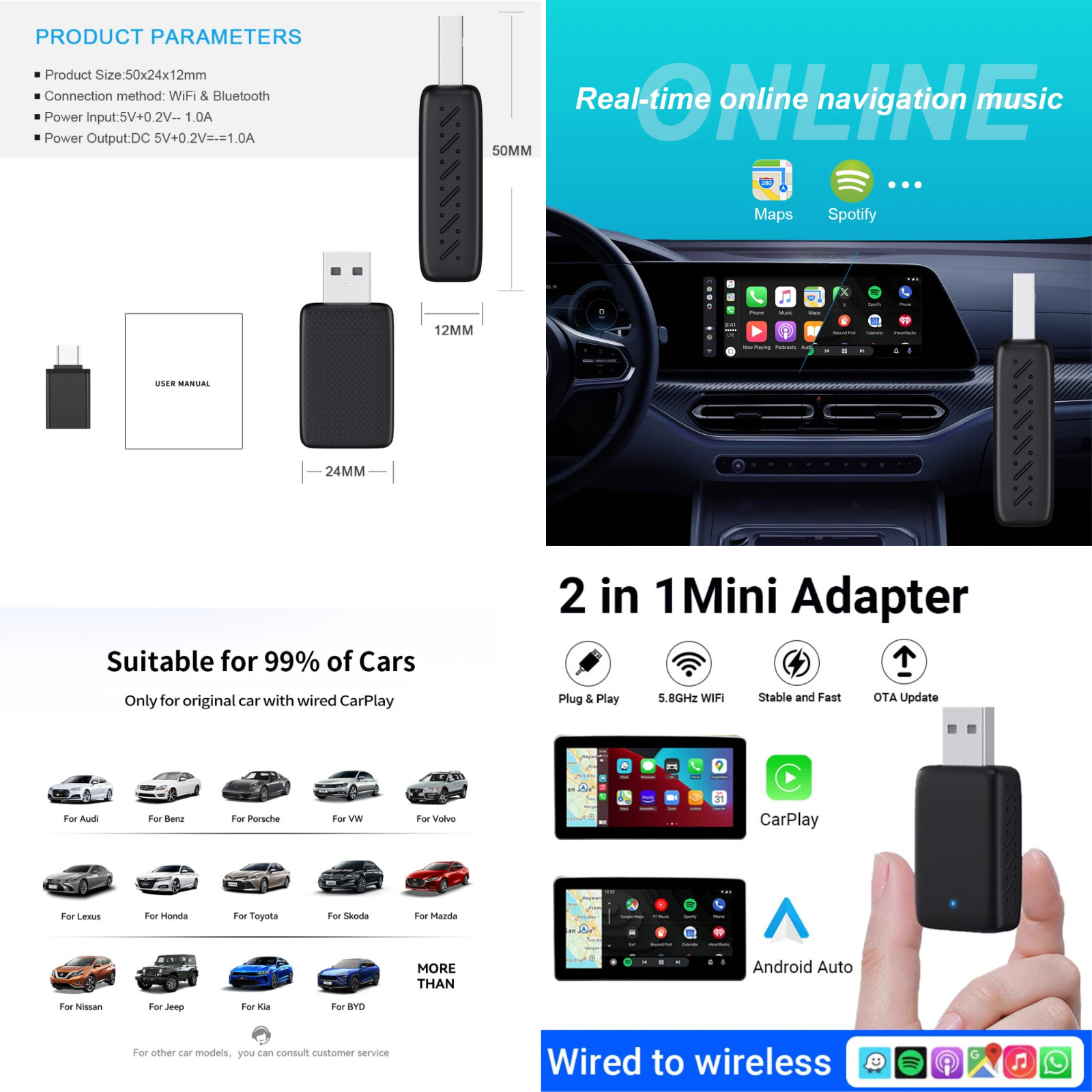 2026 2 in 1 Wireless CarPlay Adapter & Android Auto Wireless Adapter