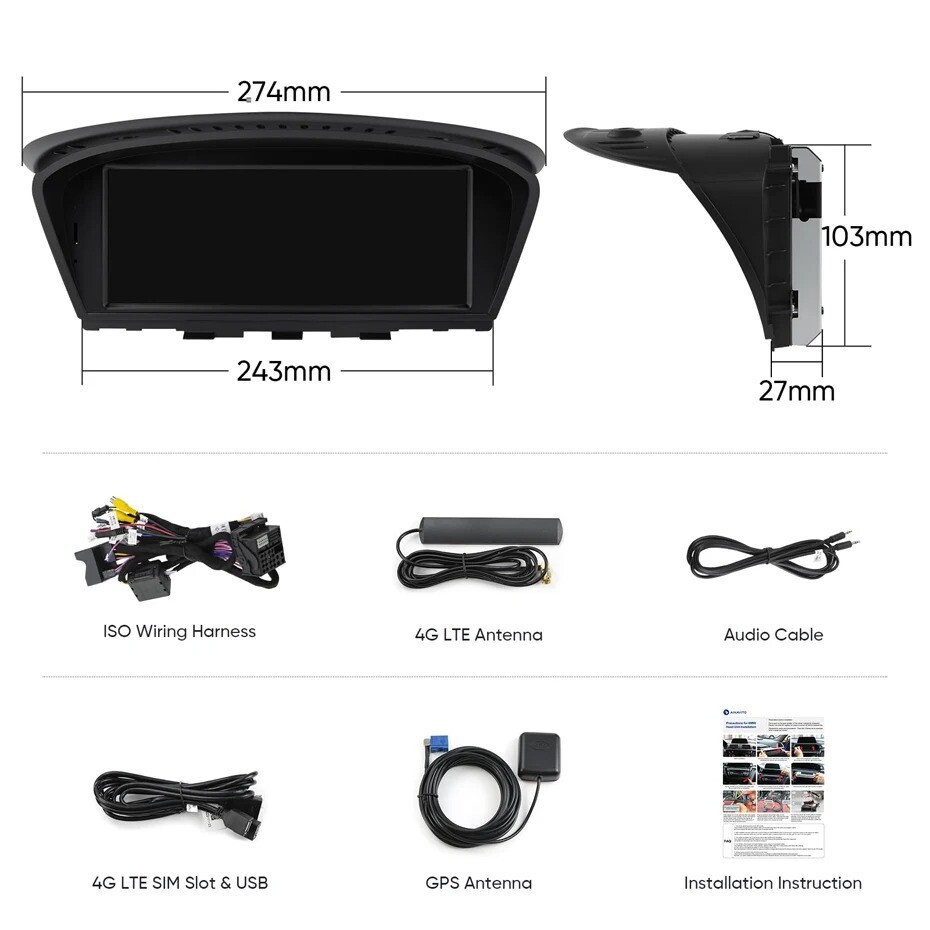4G LTE Android 14 Car Stereo 8 Core 8+128G GPS Sat Nav For BMW 5 Ser E60 E61 E90 CCC