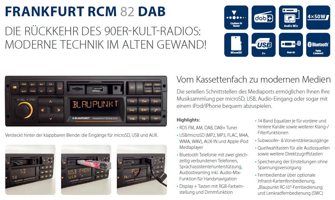 für Jaguar XJ 3 79-92 XJ-S 75-81 Oldtimer Auto Radio DAB+ Bluetooth UKW USB SD