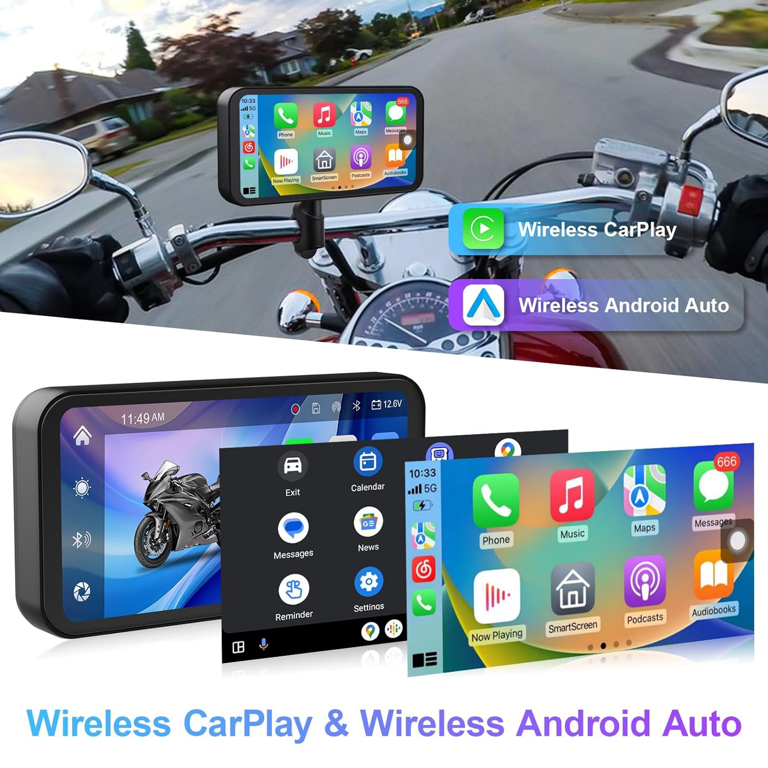 5.5″6.25”6.86”7” Touch Screen Motorcycle Dash Cam Apple&Android Auto+TF Card