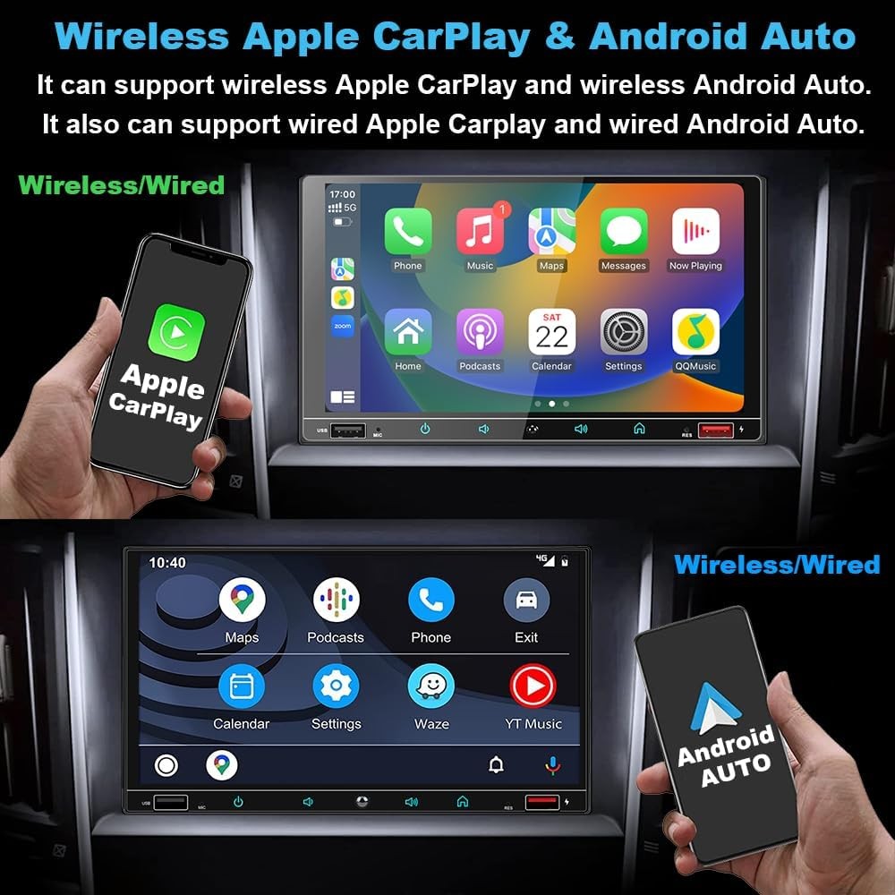 YUANTING 2 Din Android CarPlay 7 Portable Car Stereo Backup Cam BT GPS FM