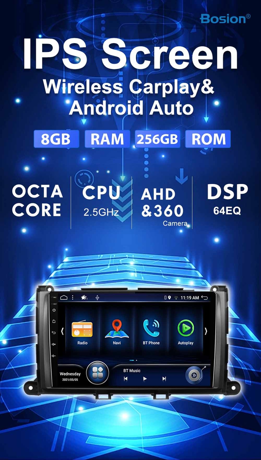 CarPlay For Toyota Sienna 2011-2014 Android 14 Car Radio Stereo GPS Navi 8G+256G