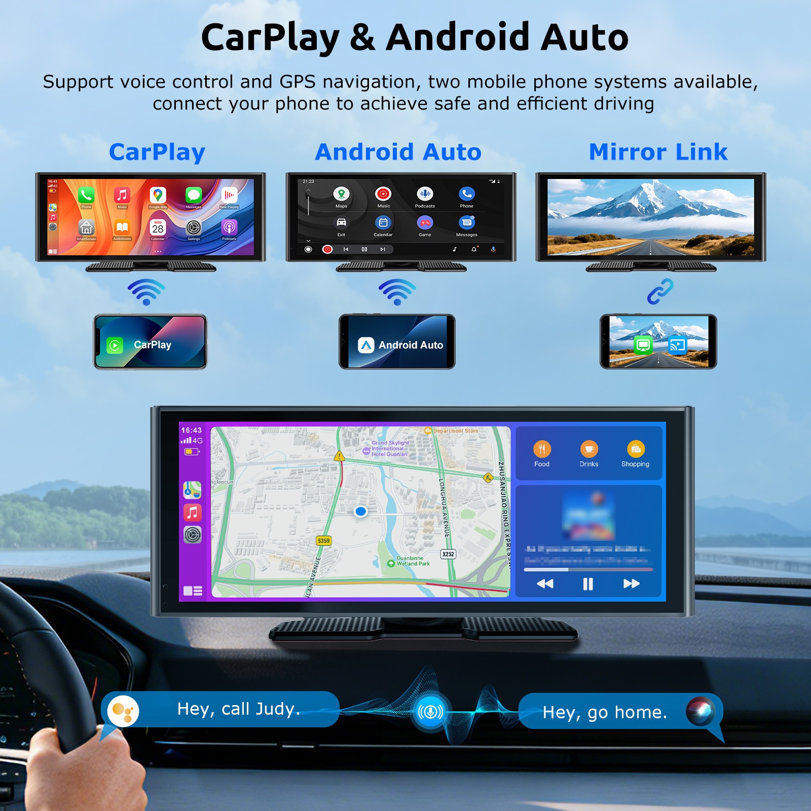 10.26″ Dash Cam 4K Touch Screen Car Stereo Portable Apple Carplay Android Auto