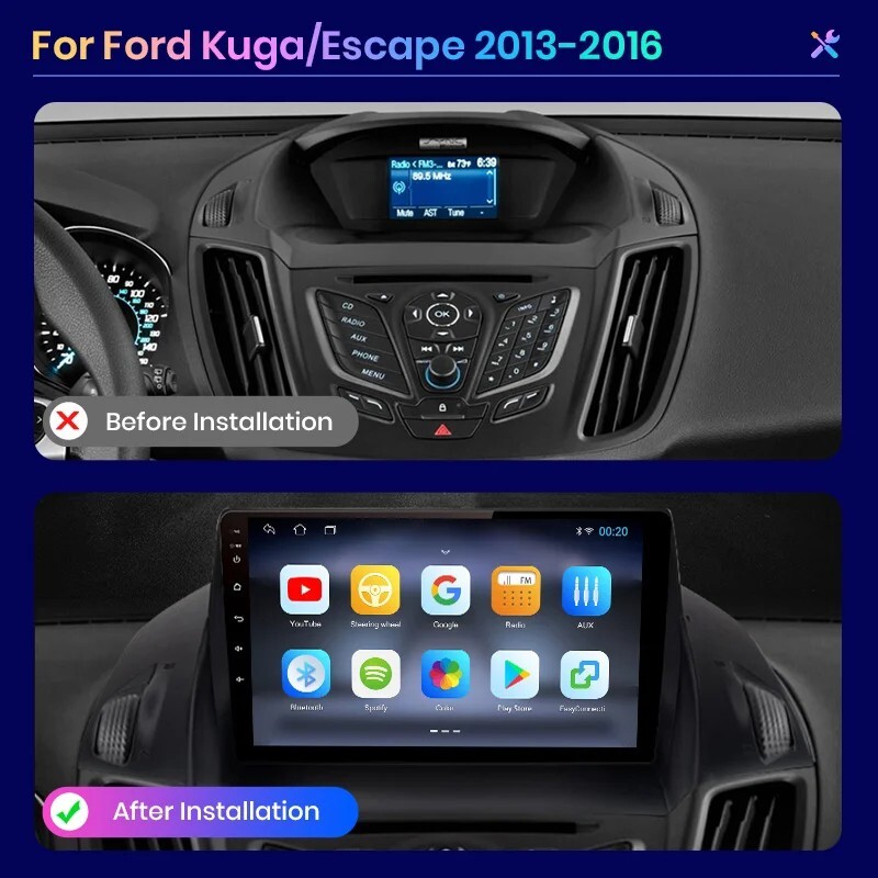 2 DIN 9″ RADIO FOR FORD KUGA BLUETOOTH GPS WI-FI USB 6/128 CARPLAY NAVIGATOR 4G