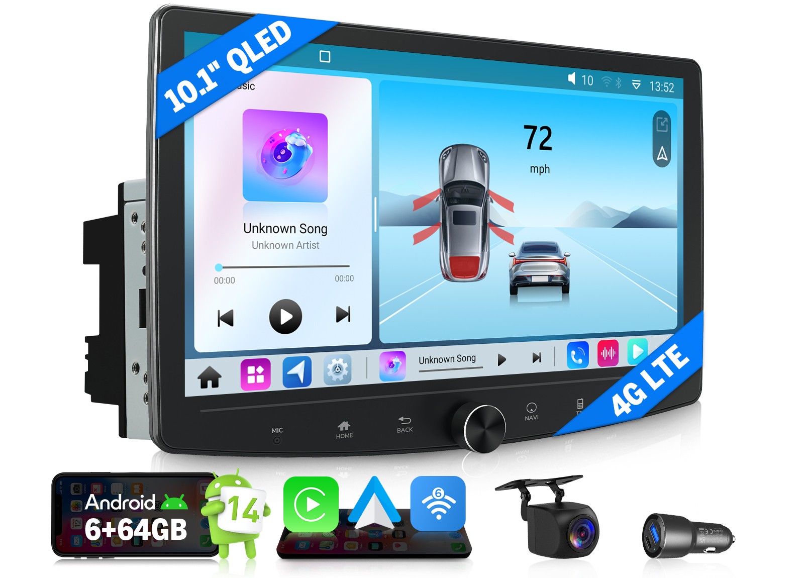 Eonon UX7SK Plus QLED Double DIN Car Stereo Wireless CarPlay 10.1″Android 14 GPS