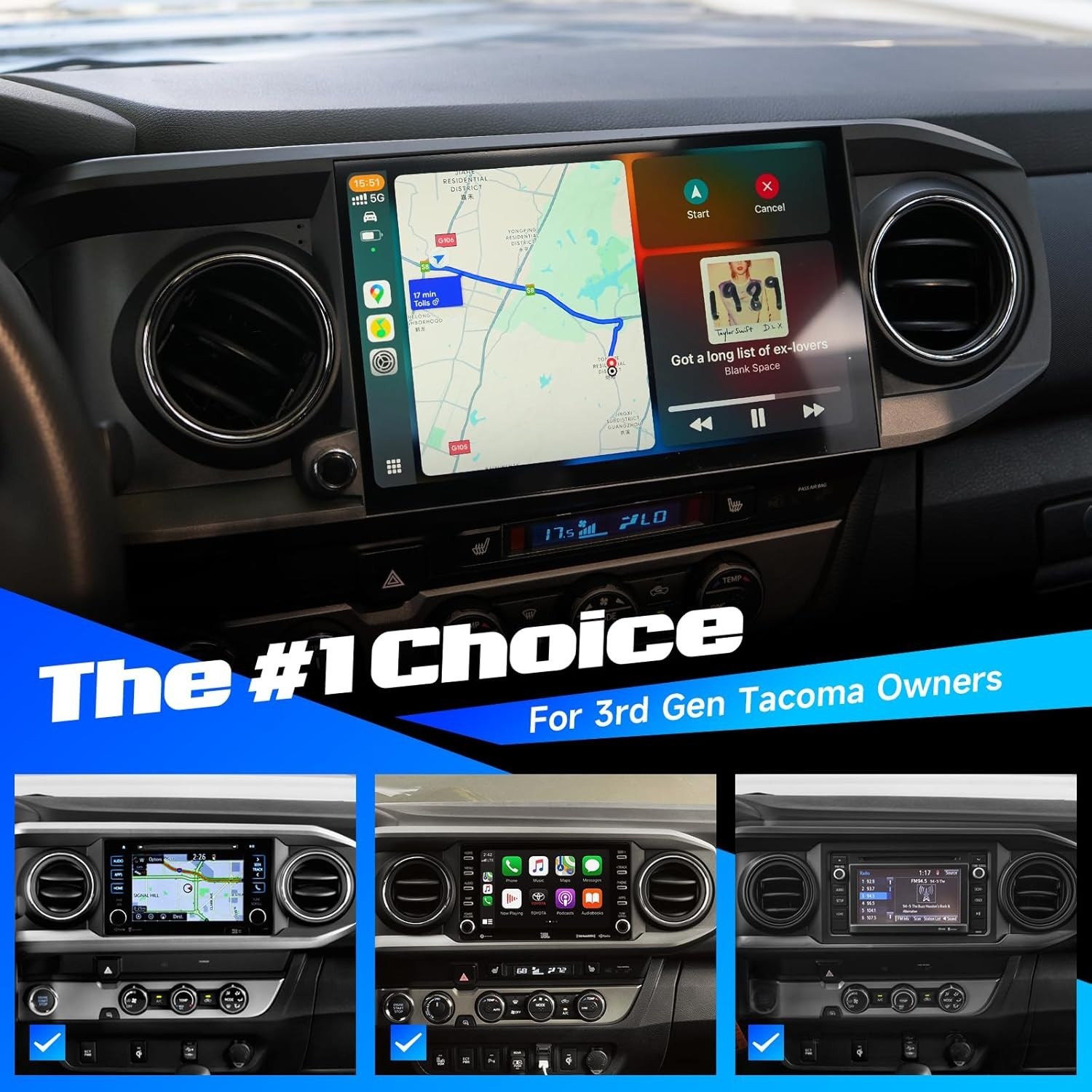 Dasaita Car Stereo for Toyota Tacoma 2016-2023 CarPlay WiFi GPS Navigation Gray