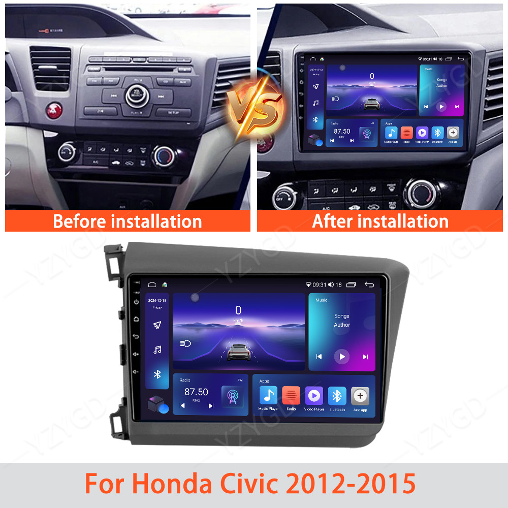 For Honda Civic 2012-2015 Stereo Autoradio Android Carplay GPS Multimedia Screen