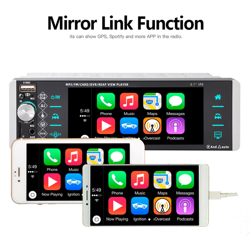 5.5″ Car Radio Stereo Andriod Auto Single1 Din BT wince Carplay IPS Touchscreen