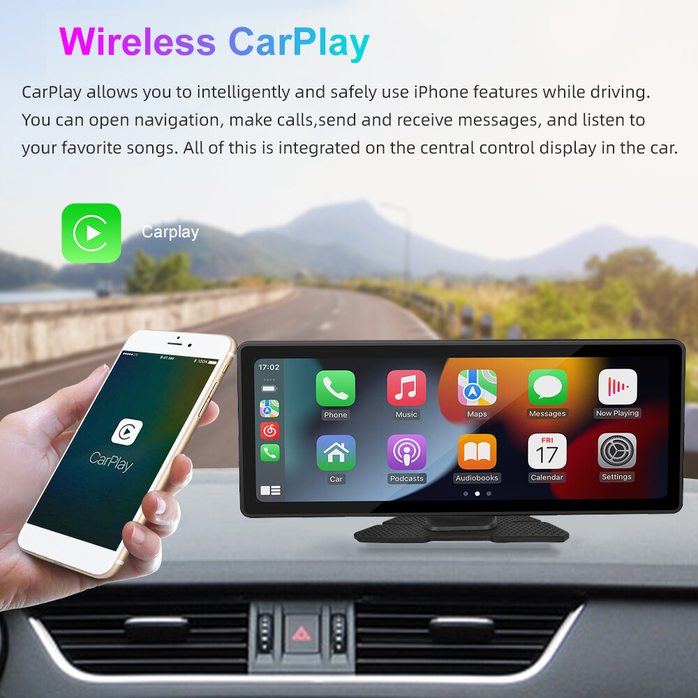 10.26″ Portable Wireless IOS CarPlay/Android Car Stereo Touch Screen Bluetooth
